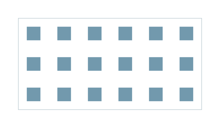 Plan-view schematic of the PT004 square pattern, with separated squares at equal intervals; corresponds to the example with a width of 0.5µm and space of 0.62µm